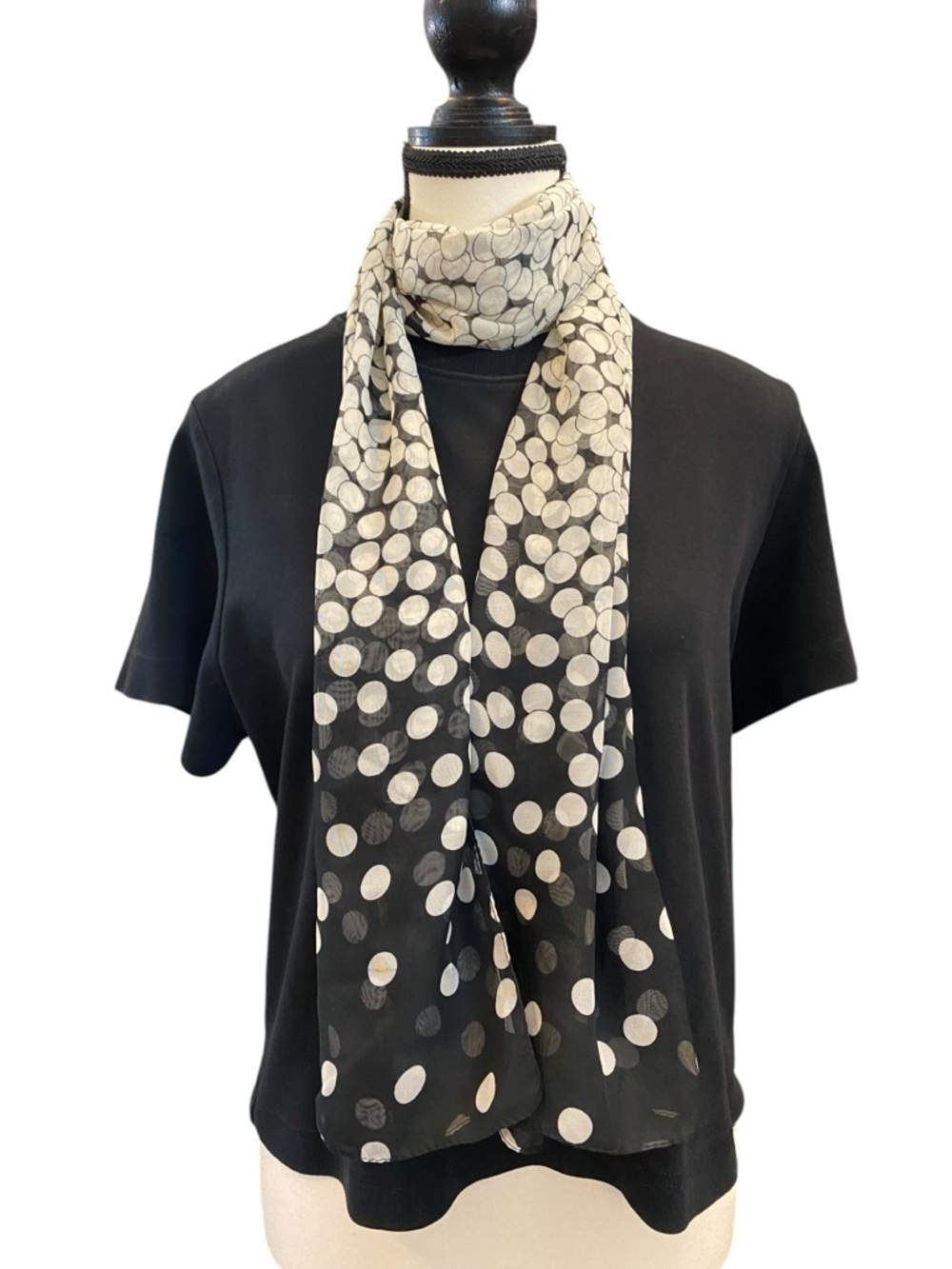 Polka Dot / Bubbles Sheer Scarf - Black and White 20.5” x 62” polyester